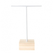 Jewellery display T-From for earrings with wooden standard White-Wood
