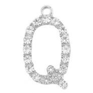 Metal rhinestone charms initial Q Antique Silver