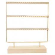 Jewellery display three rows for earrings with wooden standard Natural-Gold