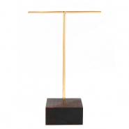 Jewellery display T-From for earrings with wooden standard Dark Brown-Gold