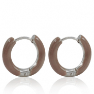 Stainless steel earrings creole enamel 16mm Rosewood Brown-Silver