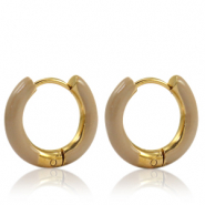 Stainless steel earrings creole enamel 16mm Nude Brown-Gold
