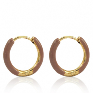 Stainless steel earrings creole enamel 14mm Russet Brown-Gold