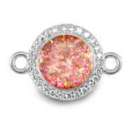 Brass TQ metal charms connector 12mm enamel Silver-Peony Pink