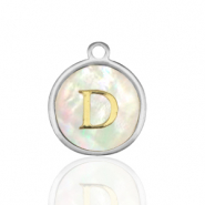 Stainless steel charms 12mm shell initial D White (natural colour)-Silver