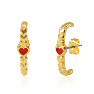 DQ European metal findings earrings heart Gold-Red (nickel free)