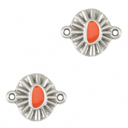 DQ European metal charms connector Antique Silver-Coral Red (nickel free)
