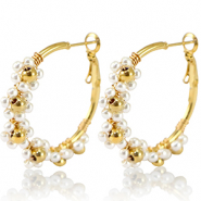 Stainless steel earrings creole flower 35mm Gold-White