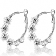 Stainless steel earrings creole flower 35mm Silver-White