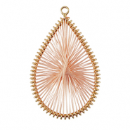 Crochet pendants with macram&eacute; bead cord drop Gold-Pink