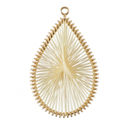 Crochet pendants with macram&eacute; bead cord drop Gold-Off White