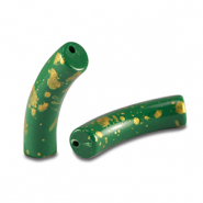 Acrylic beads tube shiny Dark Green-Gold