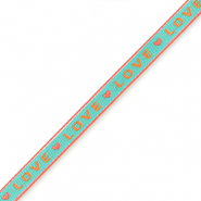 Ribbon text "love" Turquoise-Orange