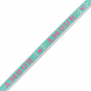 Ribbon text "amour" Dark Turquoise-Fuchsia