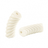 Acrylic tube beads twisted Off White