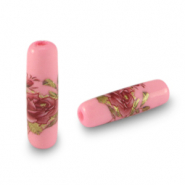 Glass beads tube flower Pink-Rose Red