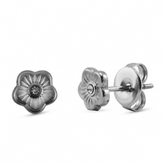 Stainless steel earrings / earpins flower Silver
