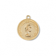 Metal charms round with Queen Elisabeth Gold