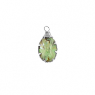 Resin pendants with imitation shell oval Silver-Ocean Green