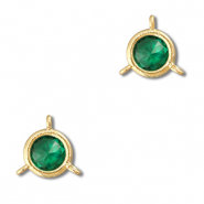 Crystal glass connectors round Emerald Green-Gold