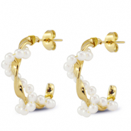 Stainless steel earrings / earpins with imitation pearls Gold