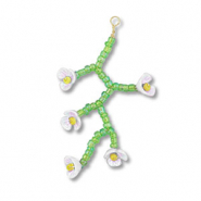 Glass seed beads charms flower Transparent Green-White AB-Yellow