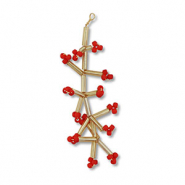 Glass seed beads charms flower Gold-Red