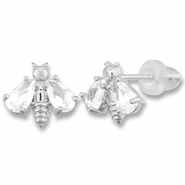 Brass TQ metal earrings / earpins bee Silver-Transparent