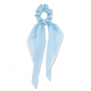 Scrunchie hair tie with ribbon dots Light Blue