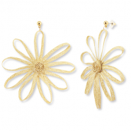 Trendy raffia earrings flower Vanilla Yellow-Gold