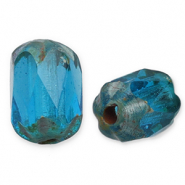 Czech Beads FPB oval 6x4mm Aqua-Dark Travertin