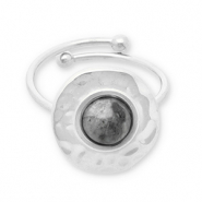 Stainless steel rings with natural stone Silver-Dark Grey