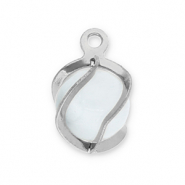 Stainless steel charms round Cat's Eye Silver-Milky White