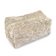 BY31&reg; Pouch velvet with stitched circles Beige