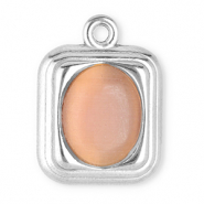 Stainless steel charms rectangle with natural stone Cat's eye Silver-Vintage Pink