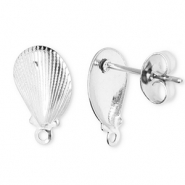Stainless steel findings earrings / earpin shell with loop Silver
