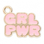 Metal charms "Grl pwr" Gold-Light Pink