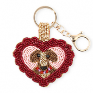 Keychain heart with dog Gold-Silverlined Dark Red-Light Pink-Brown