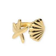 Stainless steel rings starfish and shell Gold