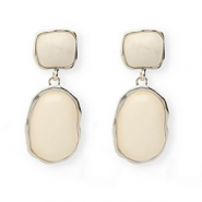 Trendy earrings&nbsp;/&nbsp;earpins with stainless steel post Silver-Beige