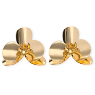 Statement earrings / earpins flower with stainless steel post Gold
