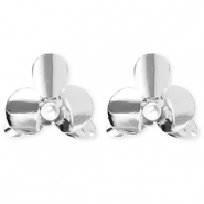Statement earrings / earpins flower with imitation pearl with stainless steel post Silver-White
