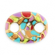 Stainless steel findings connector oval with mosaic Gold-Multicolour