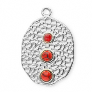Stainless steel charms oval with dots Silver-Red