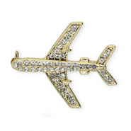 Brooches airplane with strass Gold-Crystal