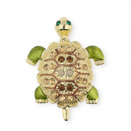 Brooches turtle with strass Gold-Crystal-Green