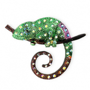Brooches chameleon with strass Gold-Green-Purple-Brown