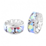 Rhinestone crystal rondelle 6mm Silver-crystal AB coated
