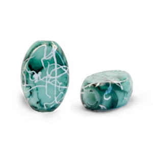 Oval glass beads 8x11mm Adriatic Blue-Silverline