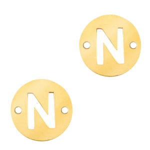 Stainless steel charms connector round 10mm initial coin N Gold